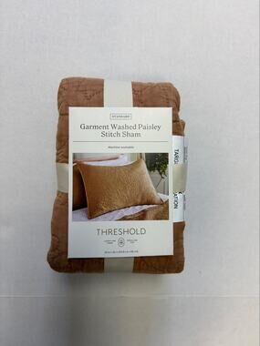 Threshold Garment Washed Paisley Stitch Standard Pillow Sham Brown 20x26